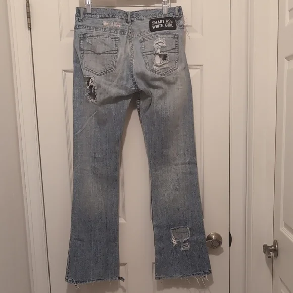 Z. Cavaricci Blue Flare Jeans with Distressed Patches - Picture 2 of 12